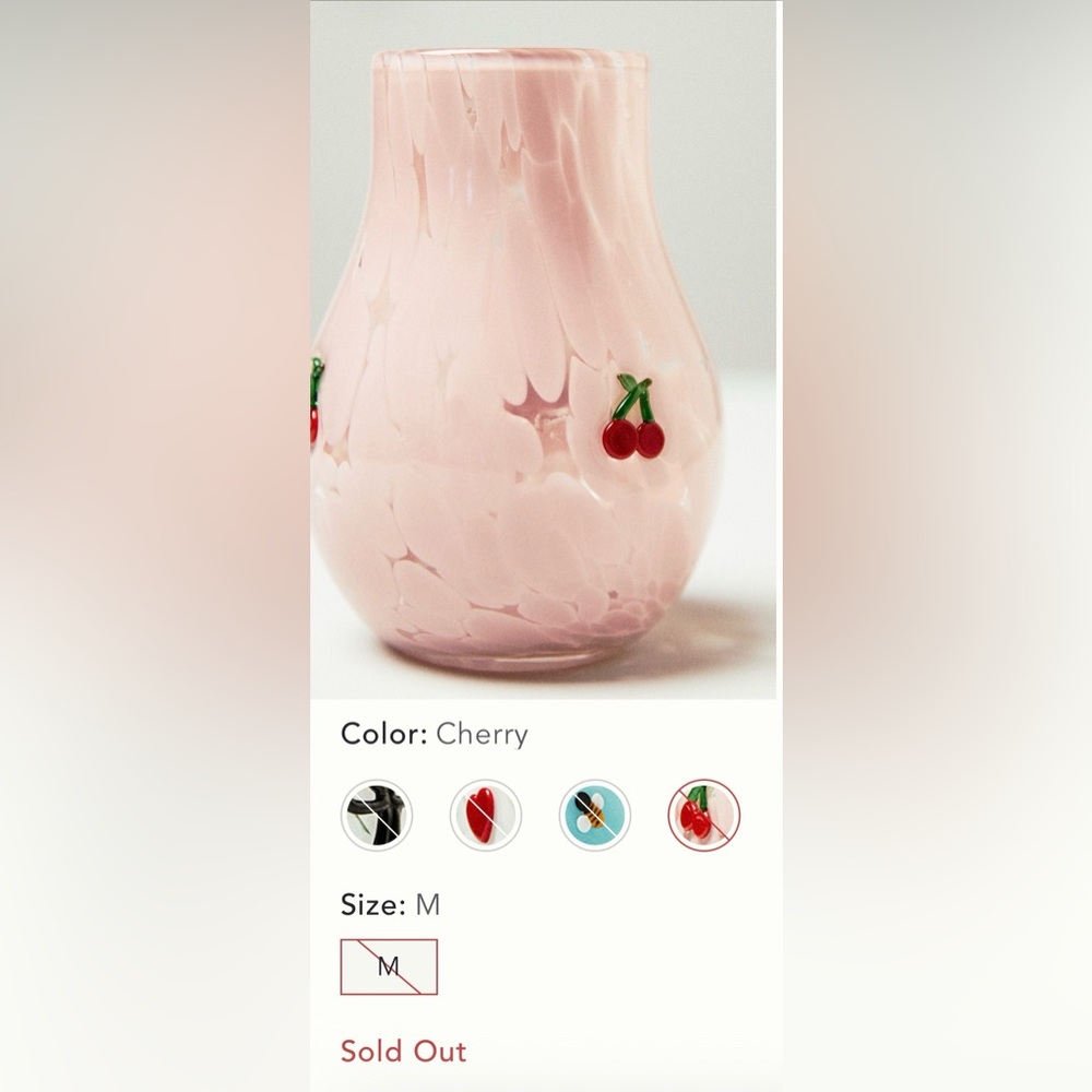 NWB: ICON Blush Pink Vase with Cherry Design - sold out - Picture 2 of 3